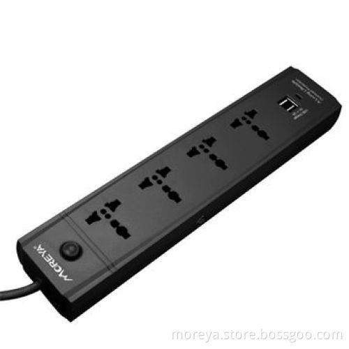 Power strip of universal standard, with 4 socket outlets + 2 USB plugs, extension cord